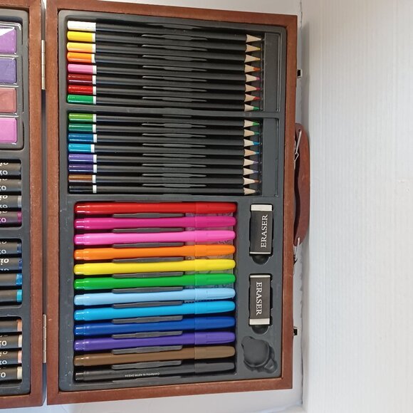 Faux Wood Case 80 Piece Art Set Palette - Picture 4 of 6